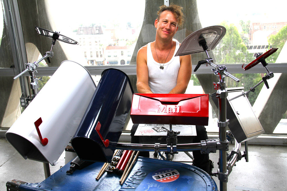Drummer Stephen Perkins of Jane's Addiction checks out the drums